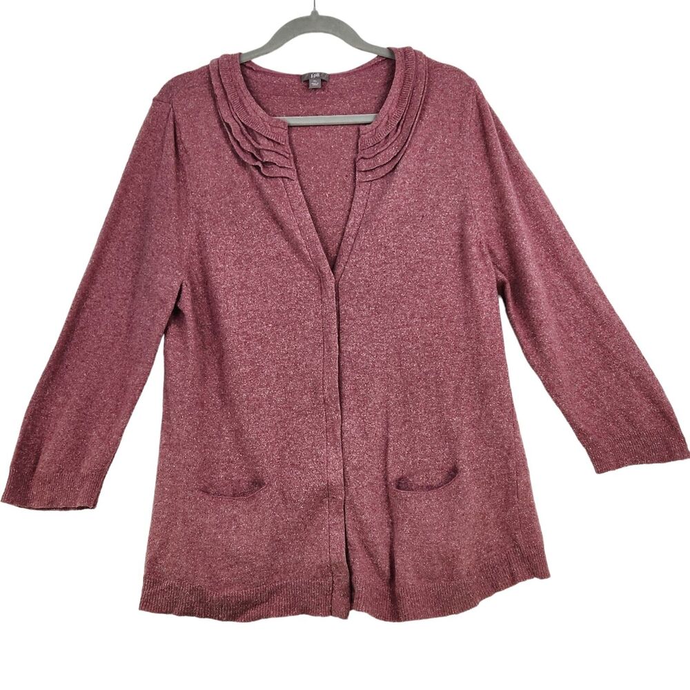 j.jill Cardigan Sweater Womens Size‎ XL Pink Wool Blend Ruffled Snaps Pockets